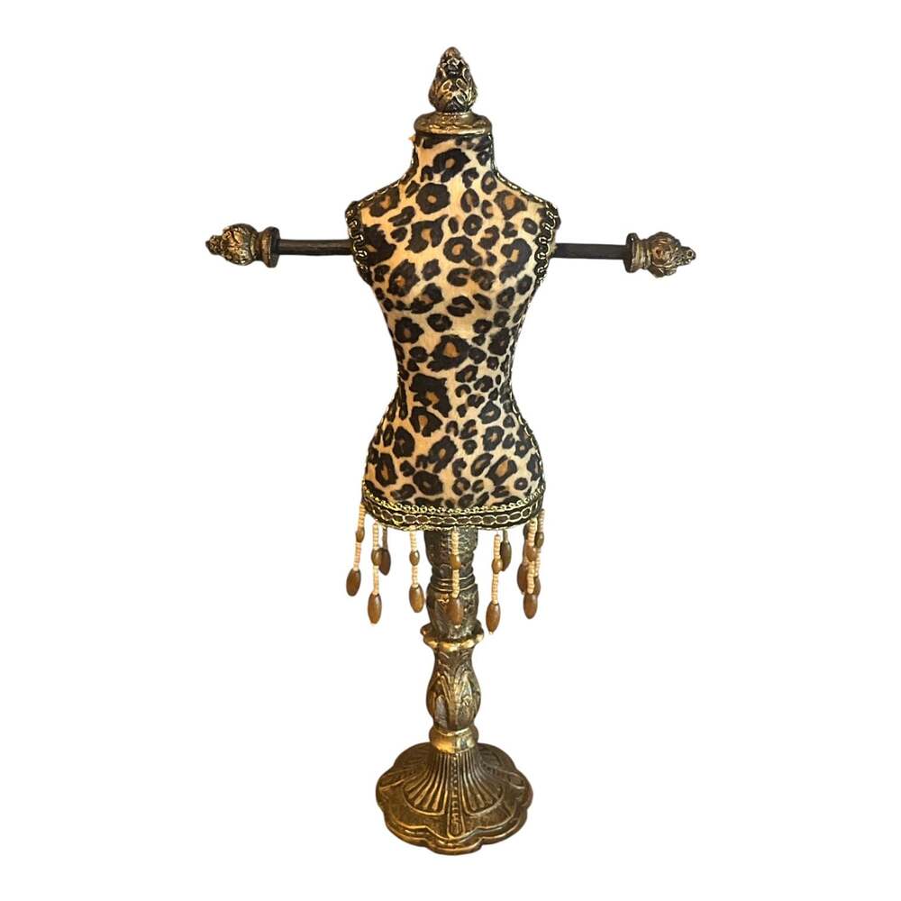 Vintage-Style Leopard Print Miniature Mannequin Jewelry Display Stand
